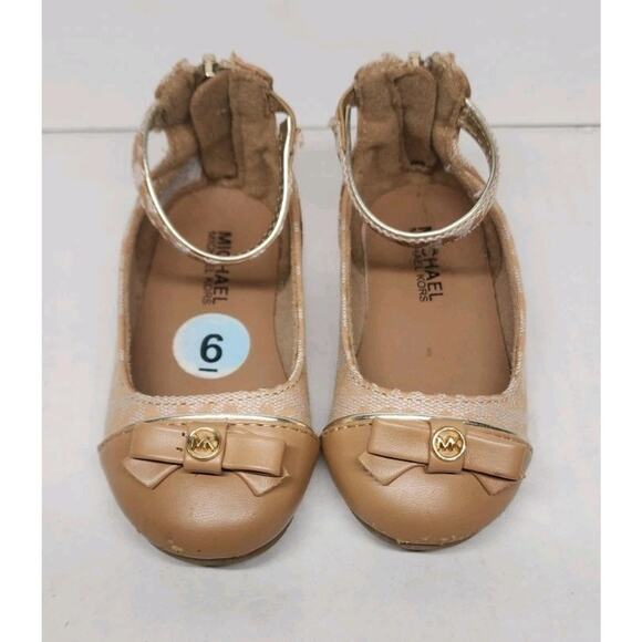 Michael Kors Toddler Girls Size 6 Flats Shoes Tan With Bow - Picture 1 of 13